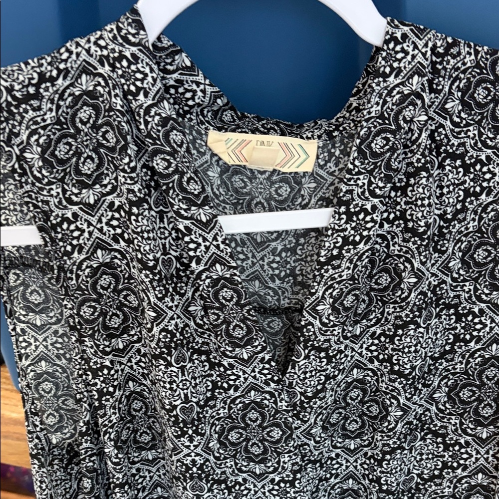 Pink Rose Black and White Patterned Top